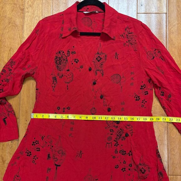 Soft Surroundings Women Wrap Top Size *S Knot Button Asian Tunic Red Asymmetric - Picture 8 of 16